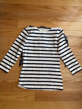 Carolina Herrera Navy and White Striped Long Sleeve Top